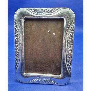 Vtg Arte Giancarlo Honduras Pewter Picture Frame Botanical Theme Wood Back 8x6"